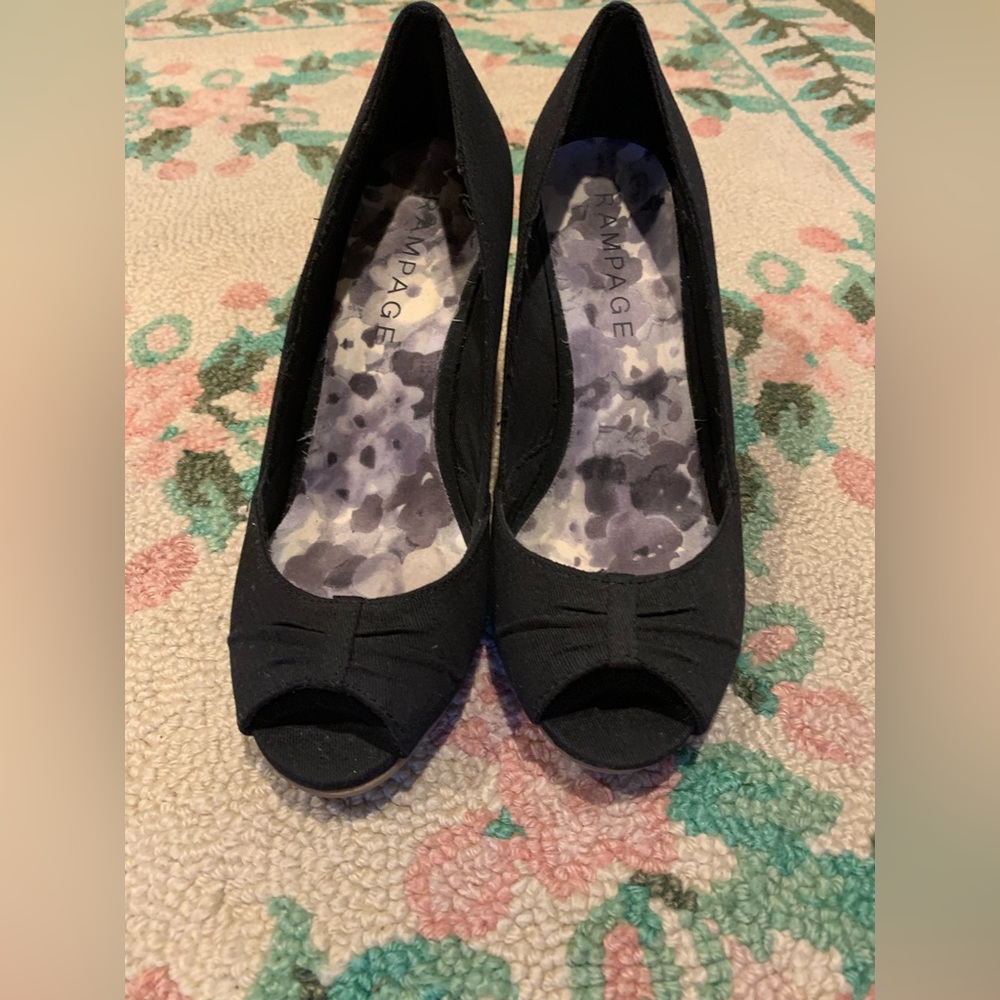 New Black Rampage Cork Wedge Heels, 7.5, 3 inches heel height